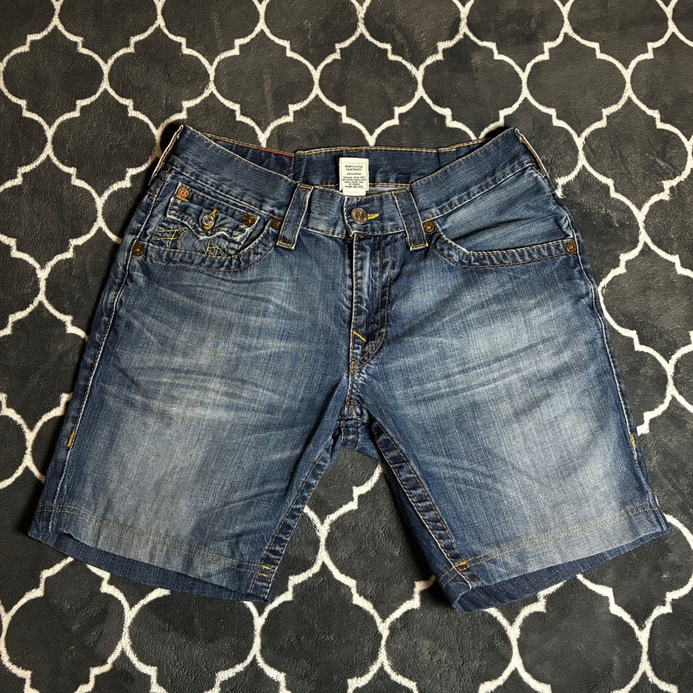 True Religion Mens Denim Shorts Blue Size 34 Made in USA Joey Cut 601471 Stitch